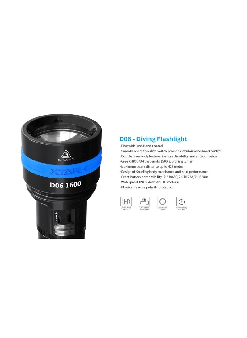 XTAR D06 1600 lumen Dive Light - Image 3